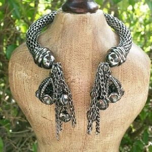 Teardrop beaded Gunmetal Mesh bracelet cuff